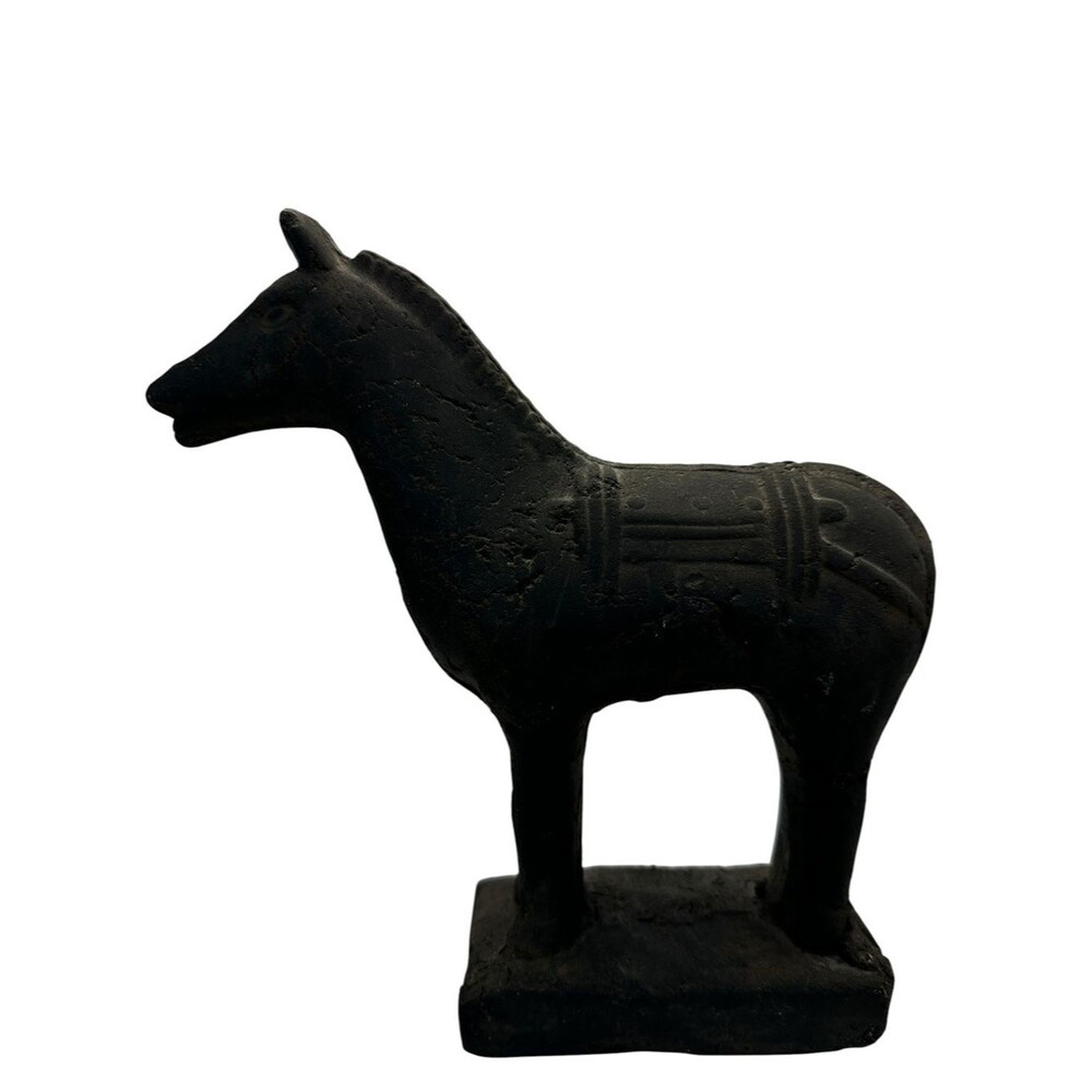 VTG Primitive Clay Horse Figurine Black Chalkware Rustic Farmhouse Folk Art